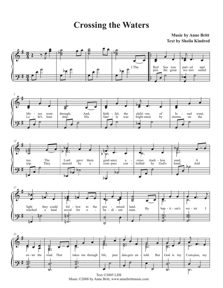 Crossing the Waters (solo/unison) Unison Choir scores gallery preview page 1