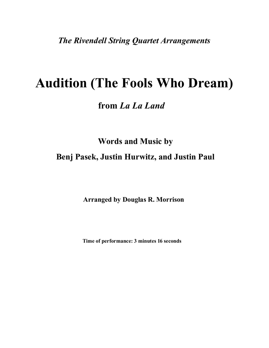 Audition (the Fools Who Dream) String Quartet scores gallery preview page 1