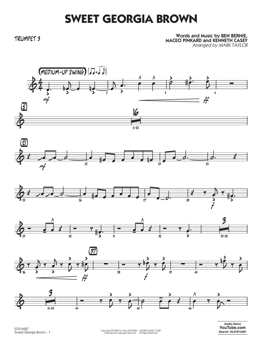 Sweet Georgia Brown (Key: B-flat) (arr. Mark Taylor) - Trumpet 3