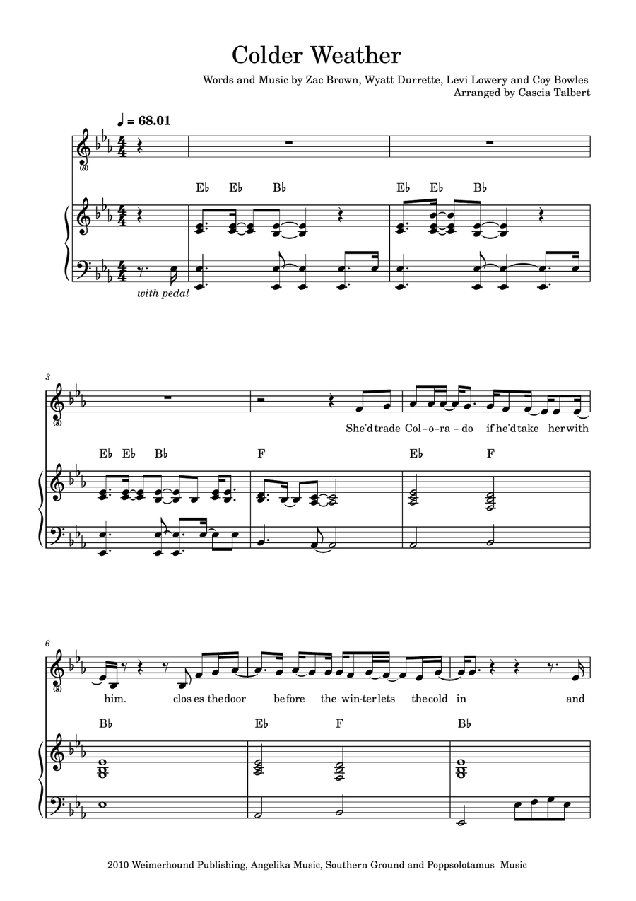 Colder Weather Piano Solo scores gallery preview page 1