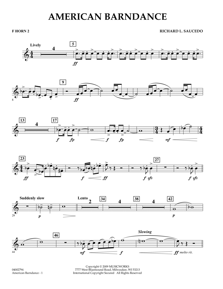 American Barndance - F Horn 2 Concert Band scores gallery preview page 1