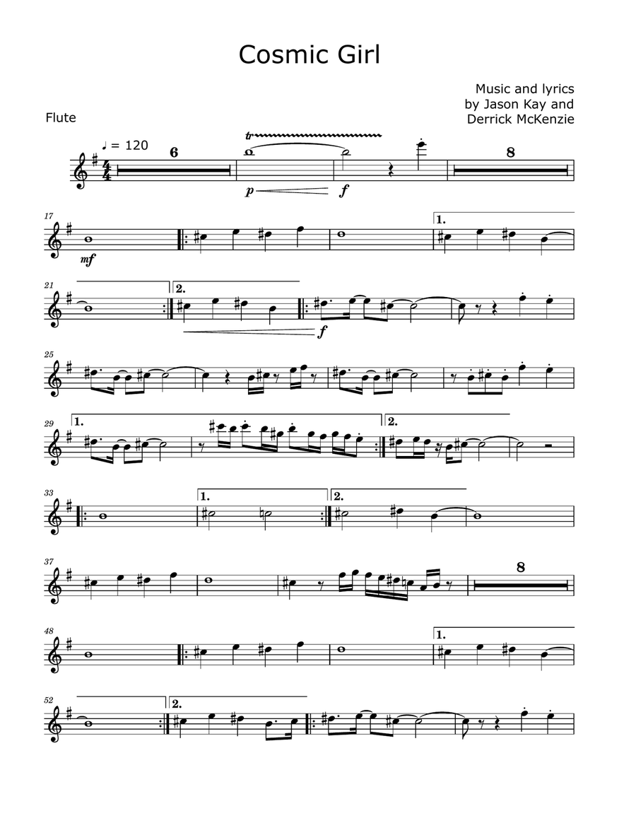 Cosmic Girl Flute Solo scores gallery preview page 1