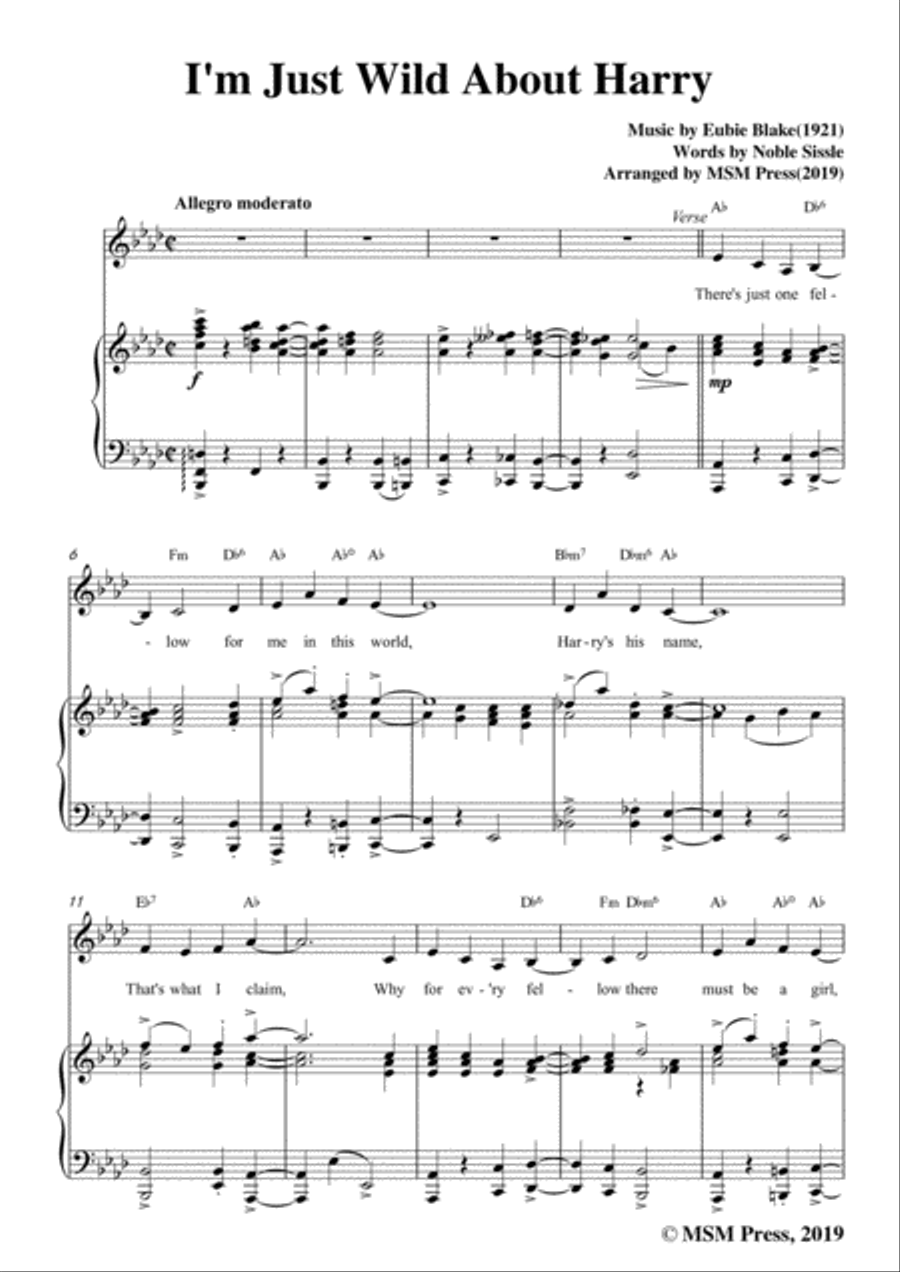 Eubie Blake-I'm Just Wild About Harry,in A flat Major,for Voice&Piano Voice scores gallery preview page 3