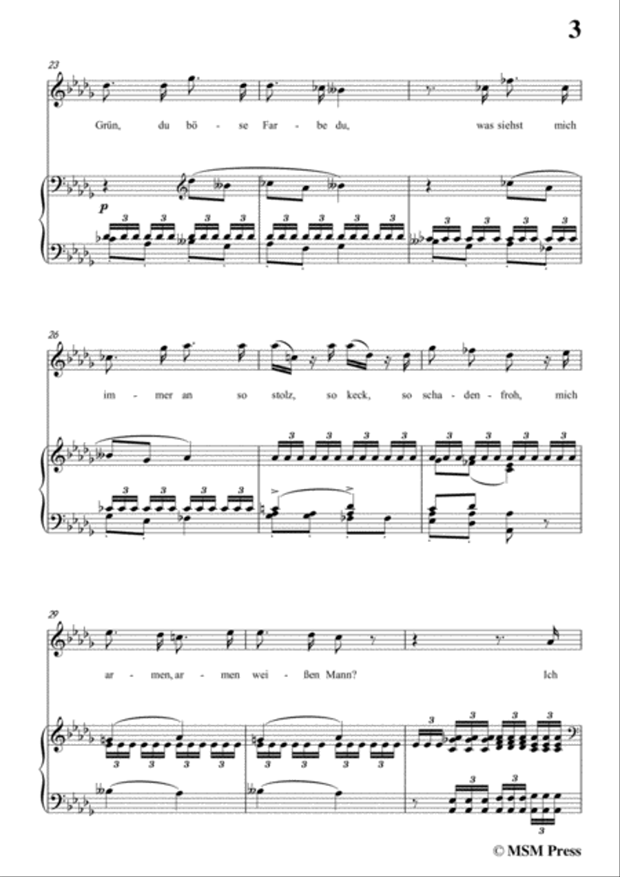 Schubert-Die böse Farbe,from 'Die Schöne Müllerin',Op.25 No.17,in D flat Major,for Voice&Piano Voice scores gallery preview page 5