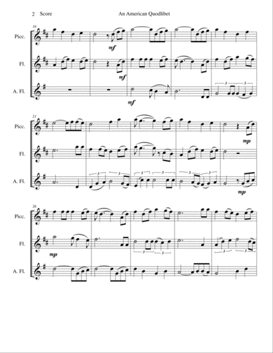An American Quodlibet for piccolo, flute and alto flute Piccolo scores gallery preview page 2