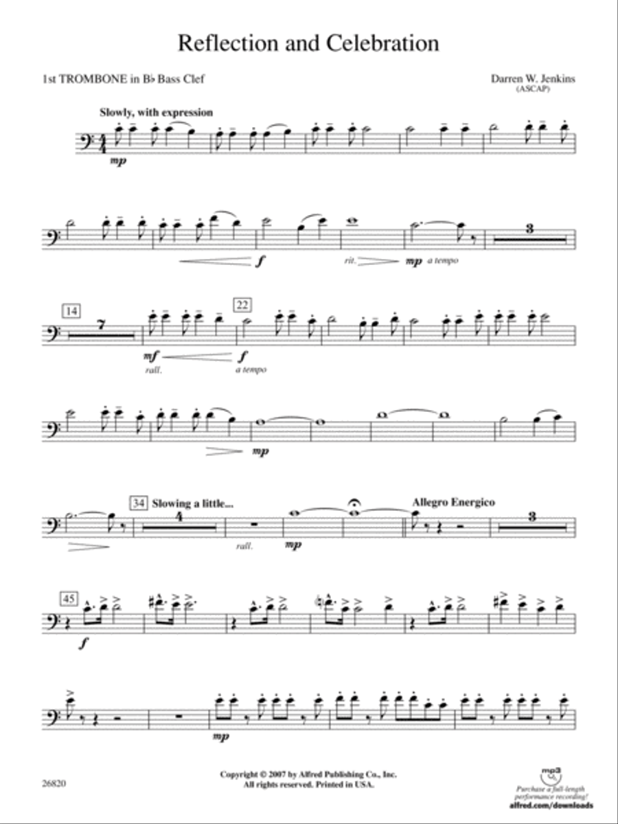 Reflection and Celebration: (World Part) 1st B-flat Trombone B.C. Concert Band scores gallery preview page 1