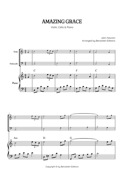 Amazing Grace • easy violin and cello sheet music with piano accompaniment (and chords) image number null