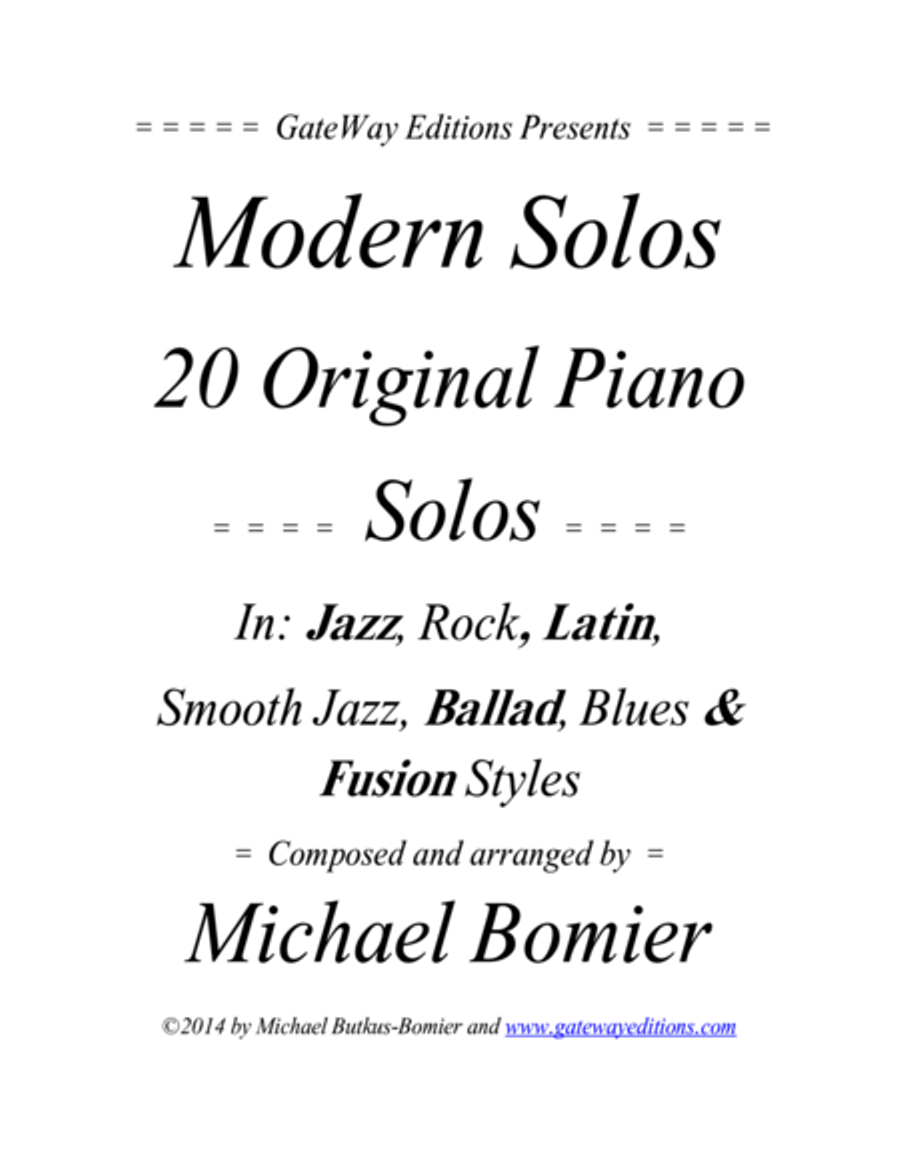 Modern Solos for the Piano, Jazz, Rock, Latin, Smooth Jazz, and Blues Music Piano Solo scores gallery preview page 1