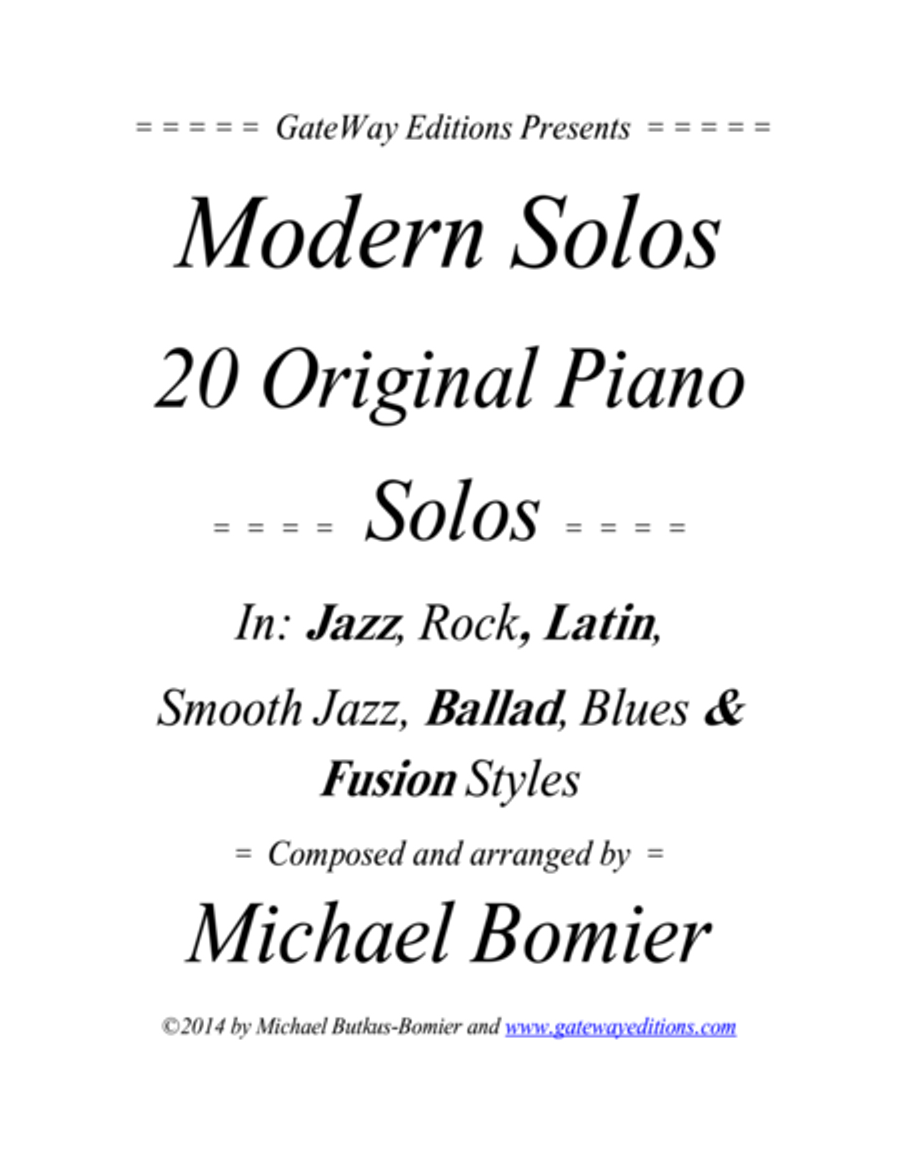 Modern Solos for the Piano, Jazz, Rock, Latin, Smooth Jazz, and Blues Music