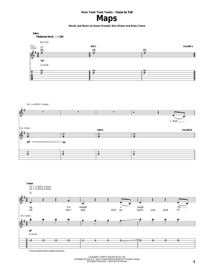 Maps Acoustic Guitar scores gallery preview page 1