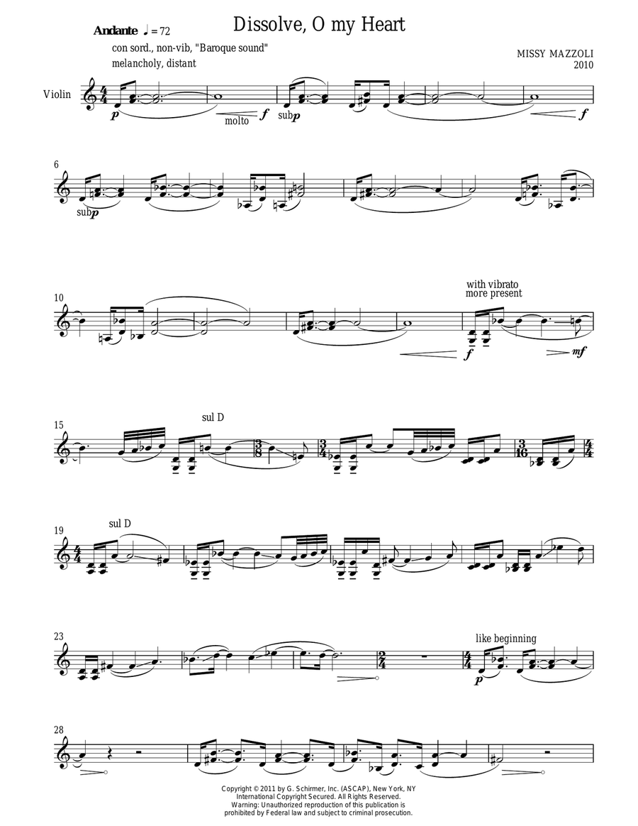 Dissolve, O My Heart Violin Solo scores gallery preview page 1