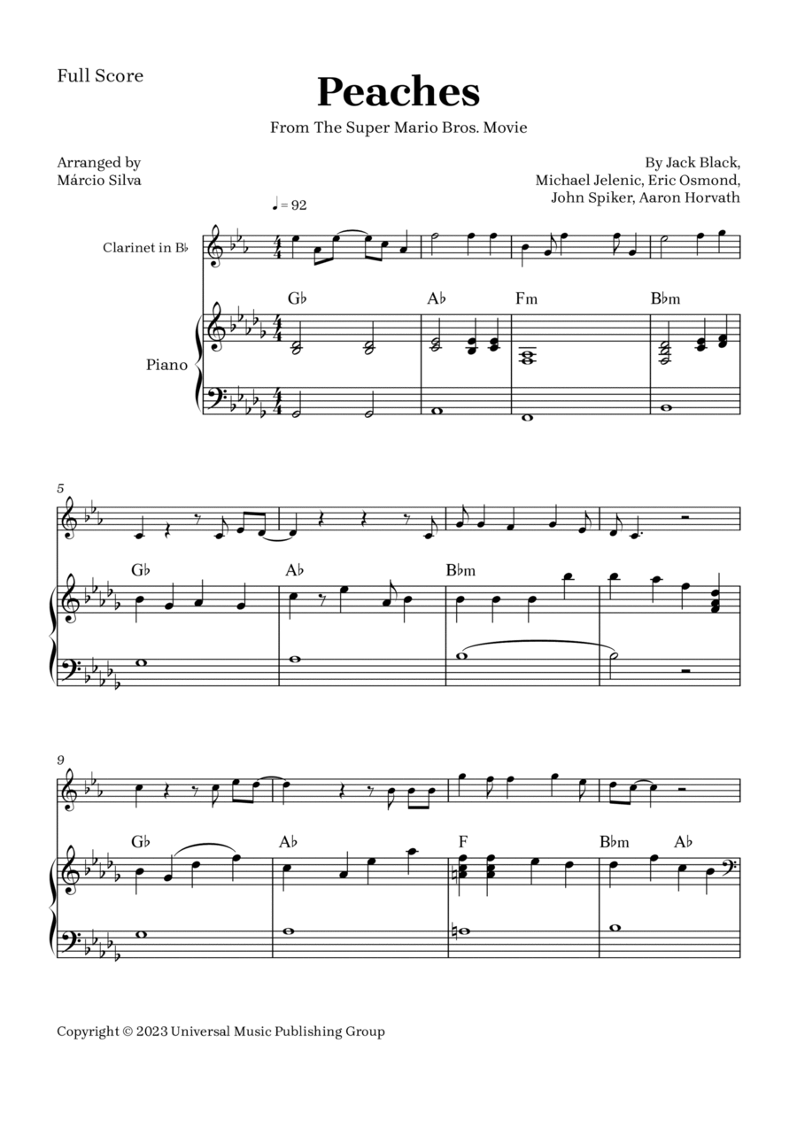 Peaches B-Flat Clarinet scores gallery preview page 1