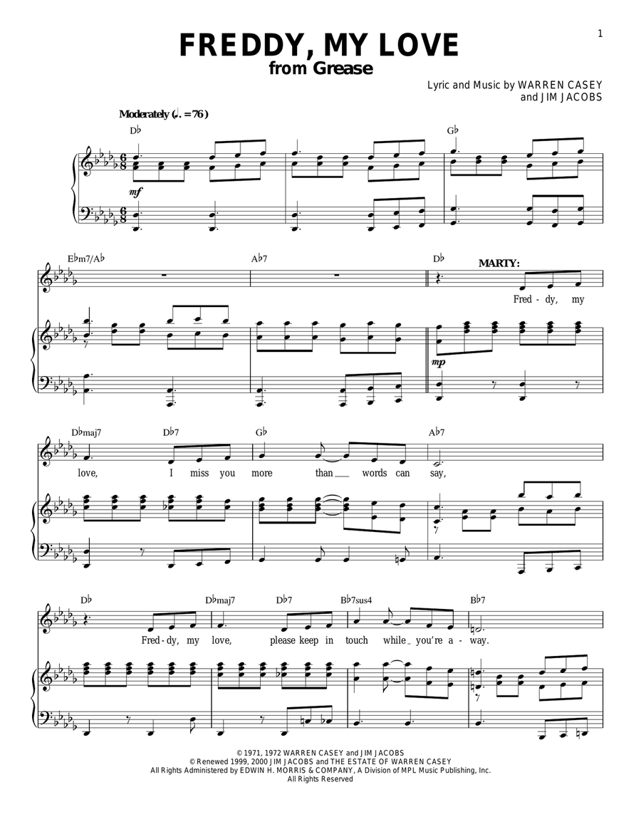 Freddy, My Love (from Grease) Piano, Vocal scores gallery preview page 1