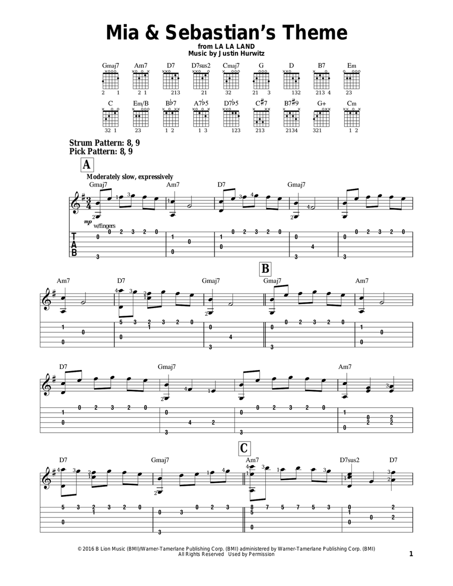 Mia & Sebastian's Theme (from La La Land) Acoustic Guitar scores gallery preview page 1