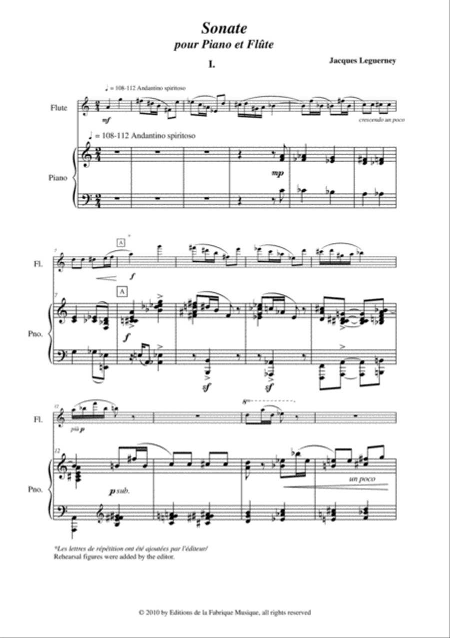 Jacques Leguerney: Sonate for piano and flute Flute Solo scores gallery preview page 5