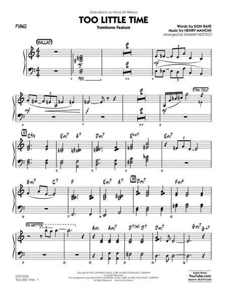 Too Little Time (arr. Sammy Nestico) - Conductor Score (Full Score) - Piano