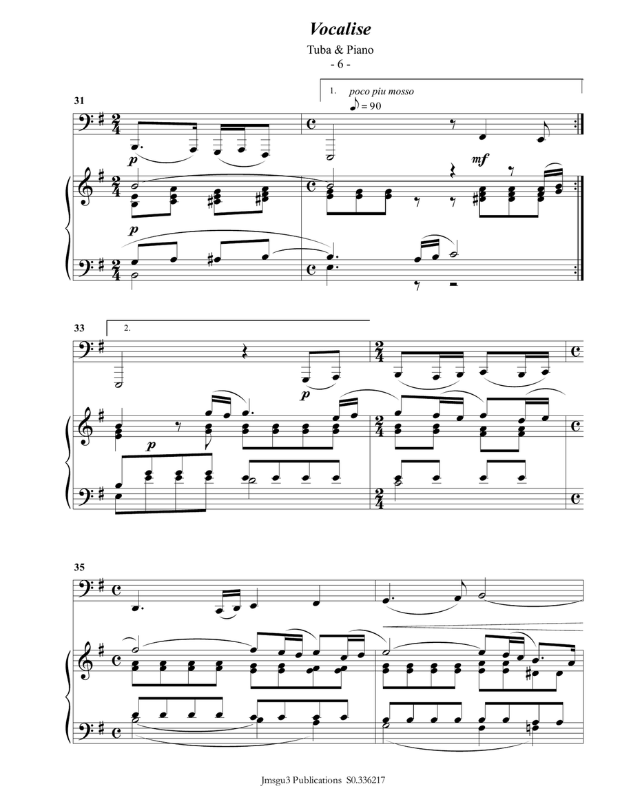 Rachmaninoff: Vocalise for Tuba & Piano Tuba scores gallery preview page 6