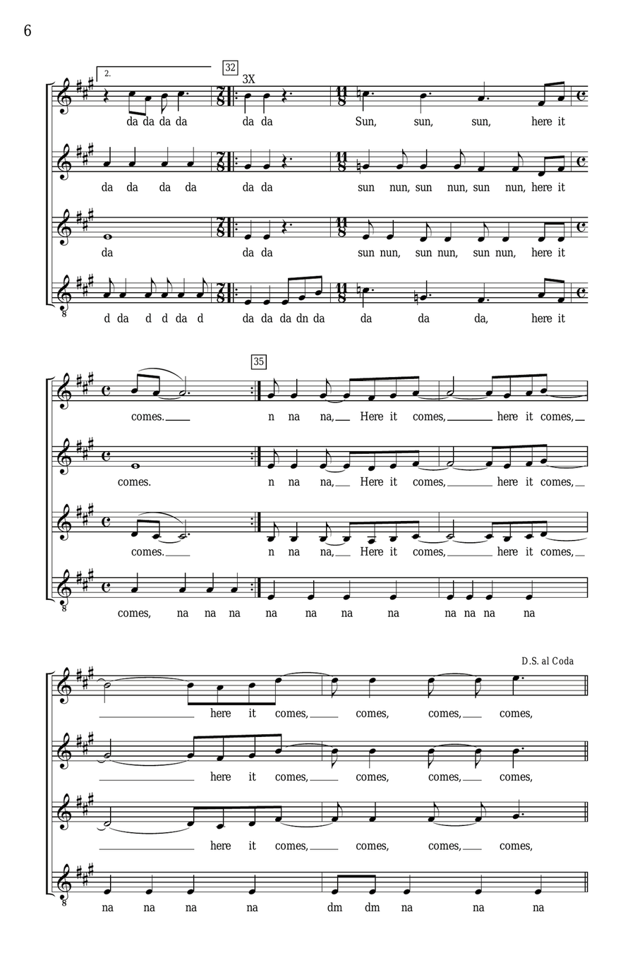 Here Comes The Sun (arr. Deke Sharon) SSA scores gallery preview page 4