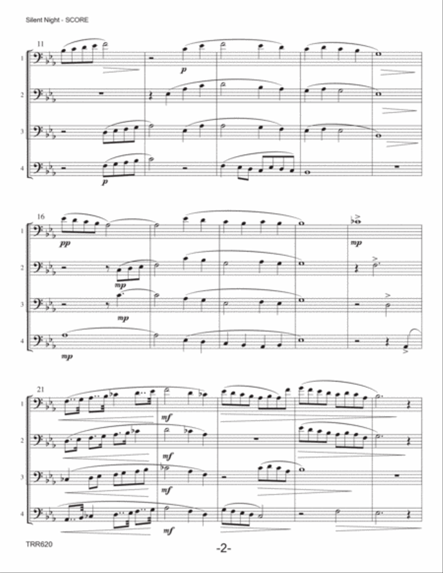 SILENT NIGHT - Trombone Quartet (Grade 3+) - includes Baritone TC for all parts Brass Ensemble scores gallery preview page 2