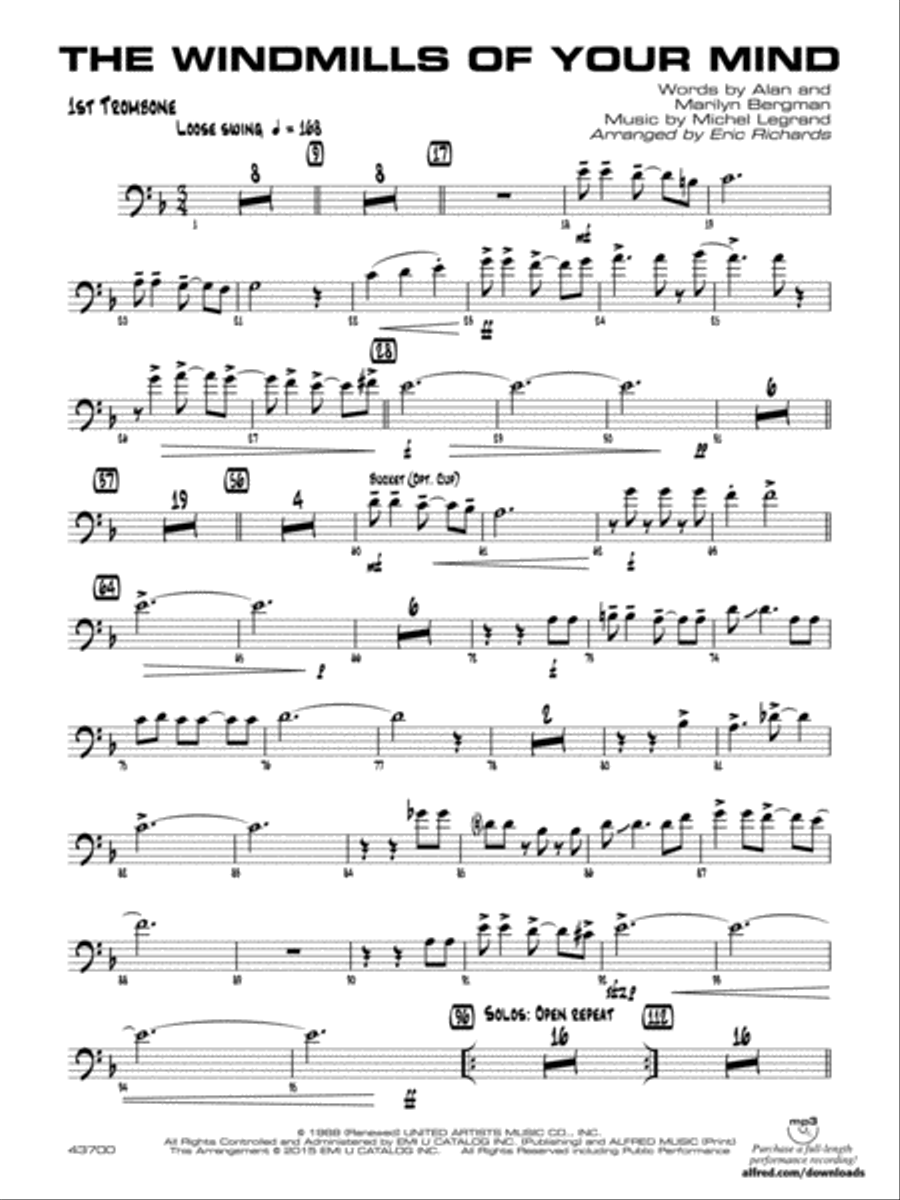 The Windmills of Your Mind: 1st Trombone Jazz Ensemble scores gallery preview page 1