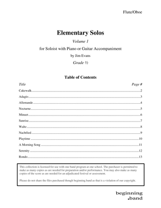 Book cover for Elementary Solos, Volume 1, for Winds and Melodic Percussion