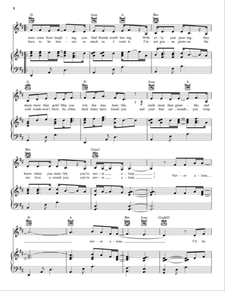 Never Alone (feat. Lady A) Piano, Vocal, Guitar scores gallery preview page 2