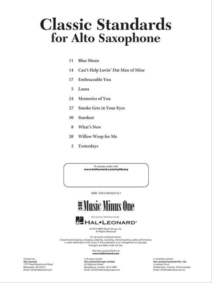 Classic Standards for Alto Saxophone: A Tribute to Johnny Hodges image number null