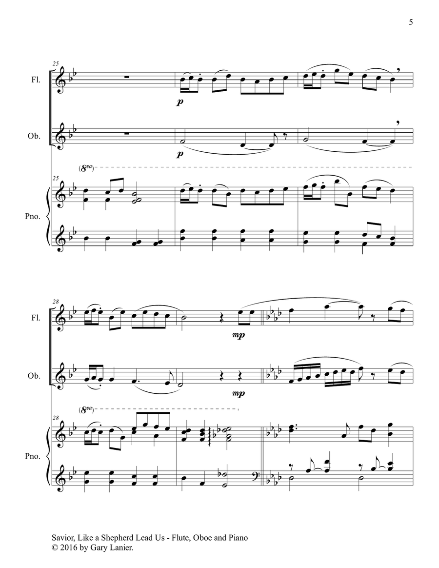 SAVIOR, LIKE A SHEPHERD LEAD US (Trio – Flute, Oboe & Piano with Parts) Woodwind Duet scores gallery preview page 6