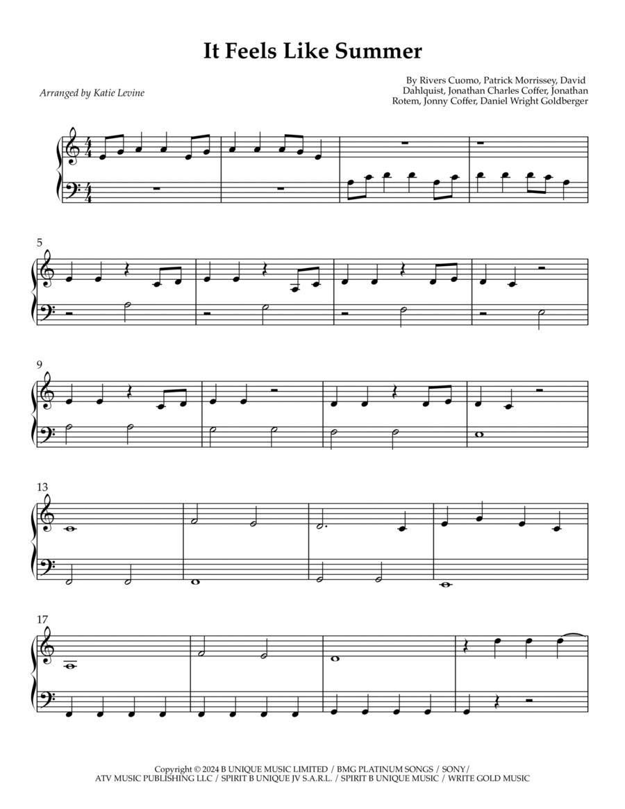 Feels Like Summer Feels Like Summer Easy Piano scores gallery preview page 1