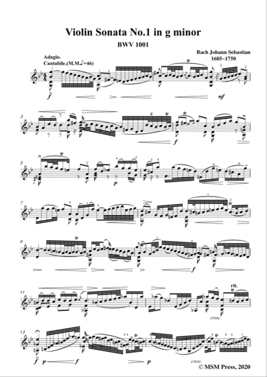 Bach,J.S.-Violin Sonata No.1,in g minor,BWV 1001,for Violin Violin Solo scores gallery preview page 3