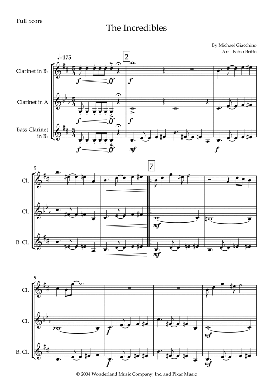 The Incredibles (main Theme) Clarinet Trio scores gallery preview page 1