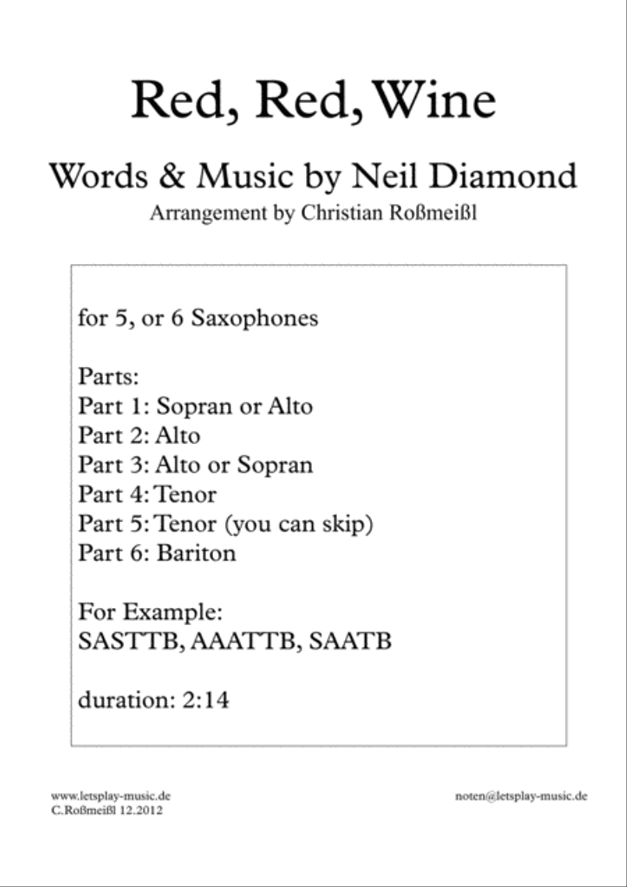 Red, Red Wine Woodwind Quintet scores gallery preview page 1