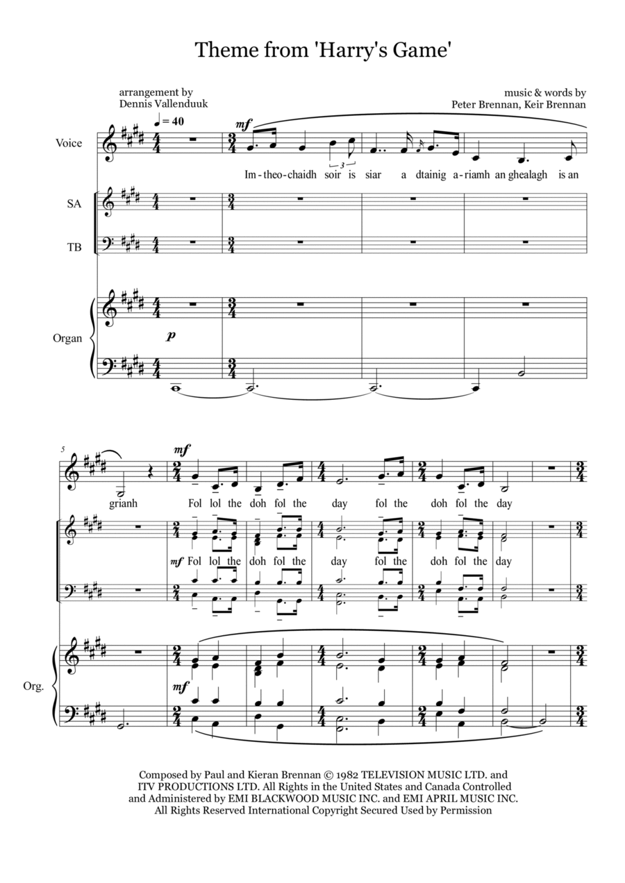 The Theme From Harry's Game 4-Part scores gallery preview page 1
