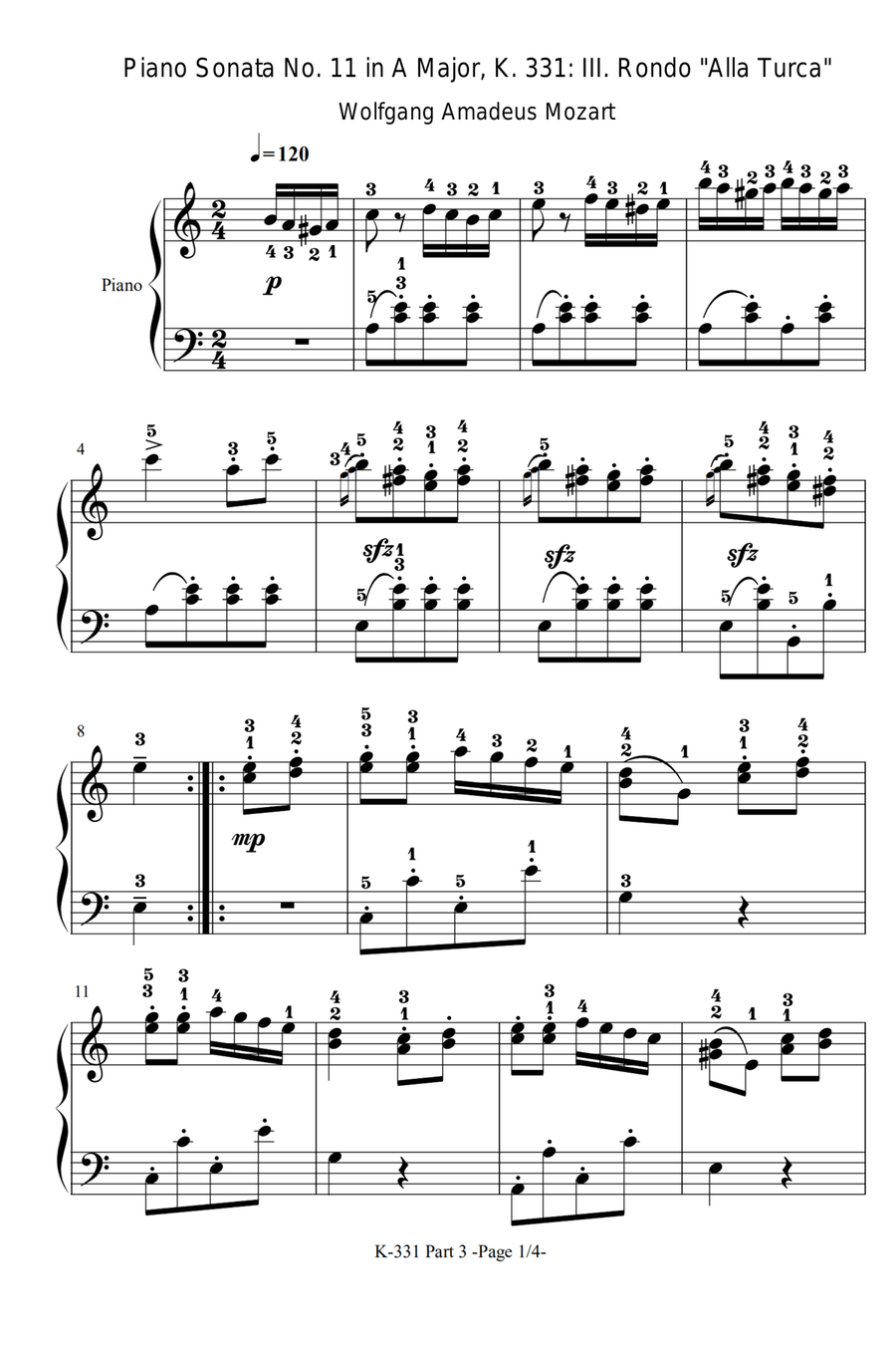 Piano Sonata No. 11 in A Major, K. 331: III. Rondo 