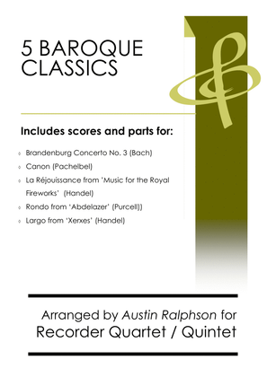 Book cover for 5 Baroque Classics - recorder quintet and quartet bundle / book / pack