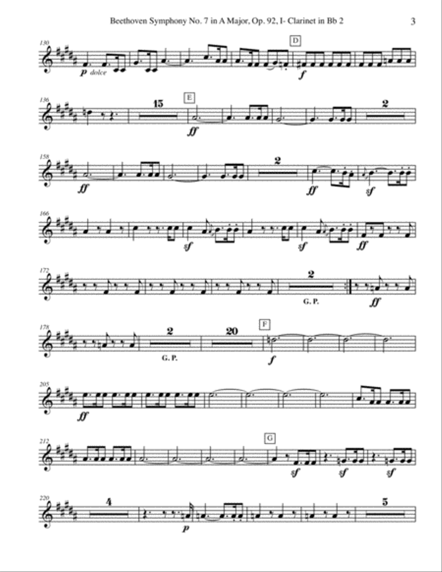 Beethoven Symphony No. 7, Movement I - Clarinet in Bb 2 (Transposed Part), Op. 92 B-Flat Clarinet scores gallery preview page 3
