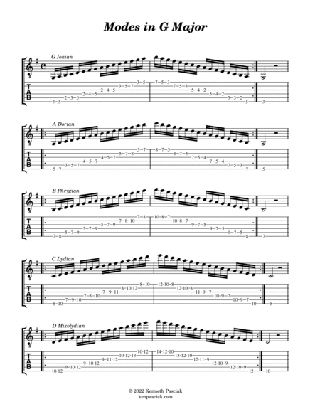 Scales, Modes & Arpeggios for Guitar (G major/E minor)