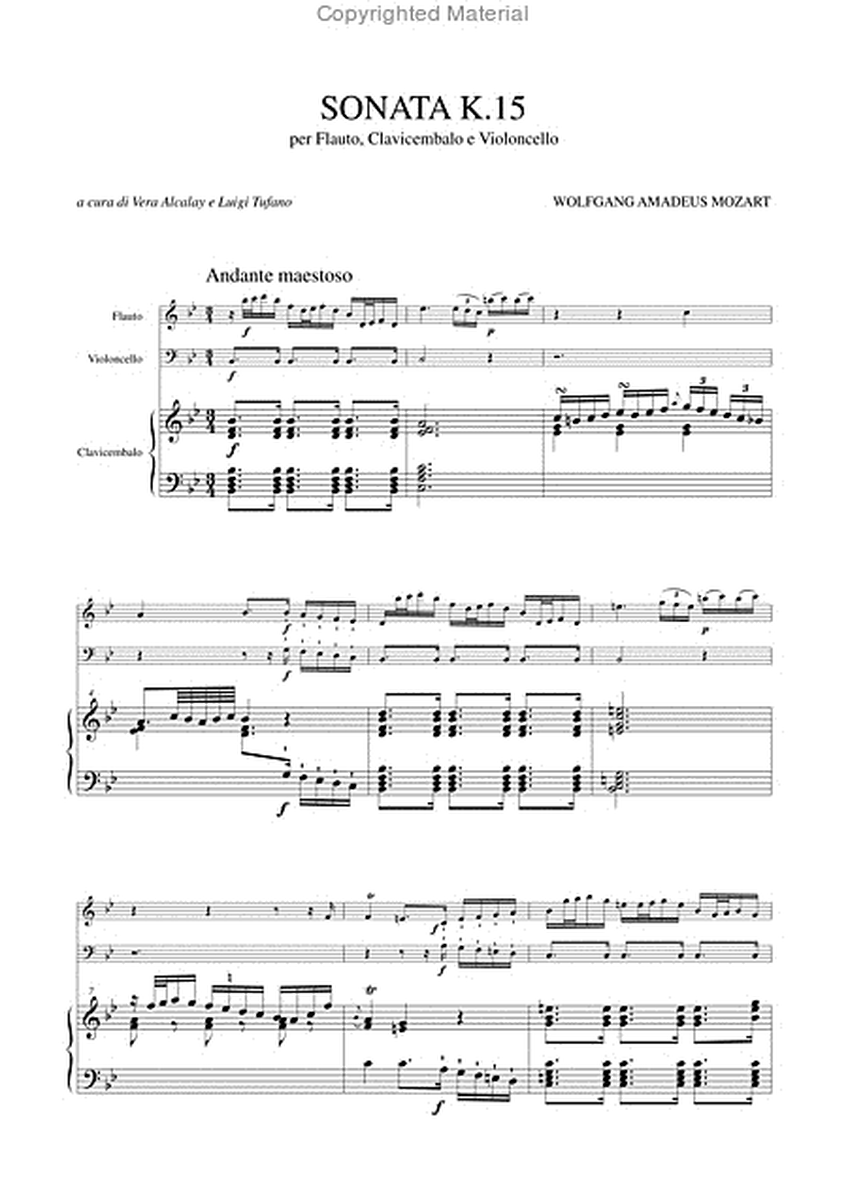 Sonata K. 15 in B flat Major for Flute, Harpsichord and Violoncello