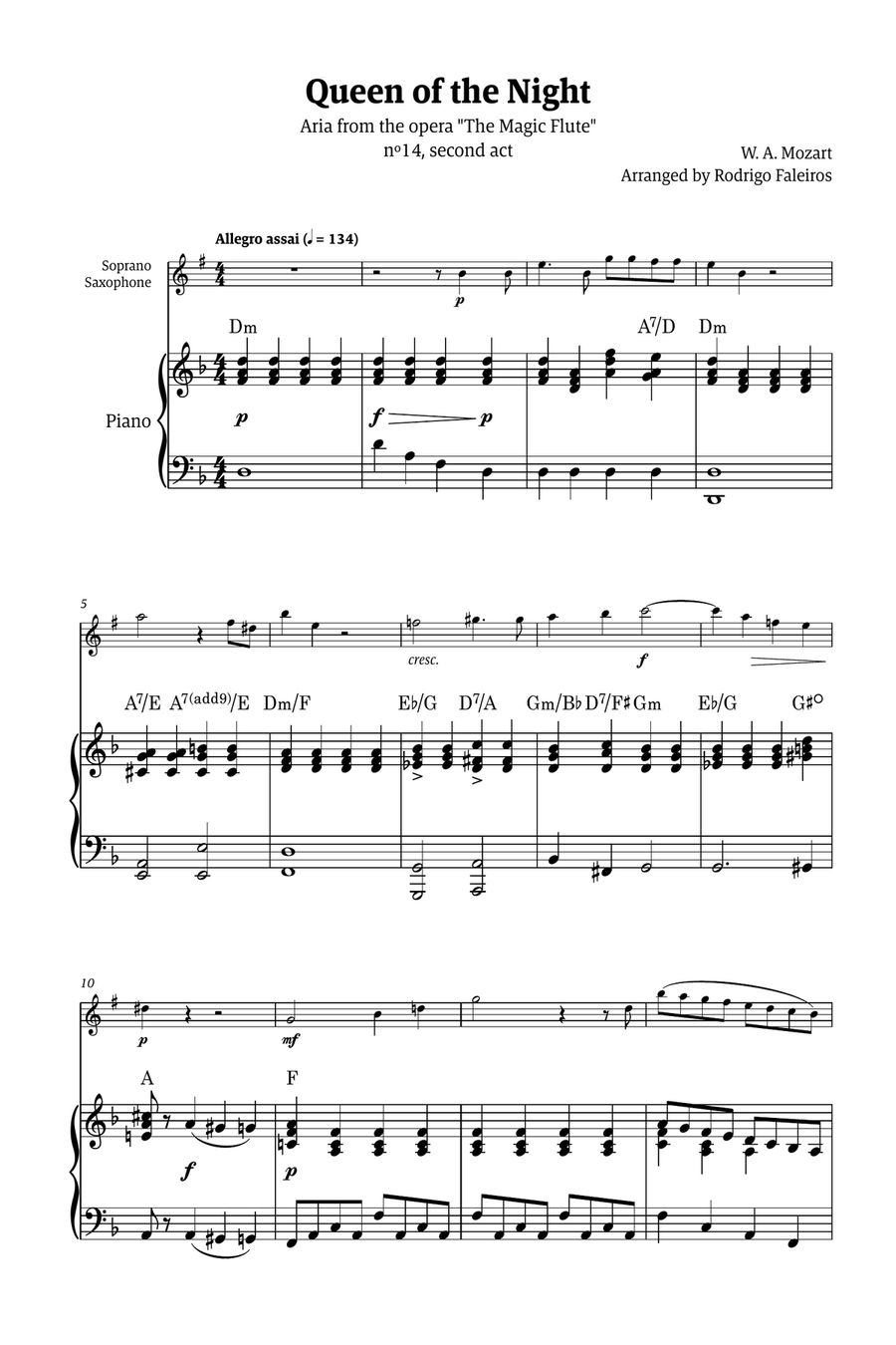 Queen of the Night - for solo soprano saxophone (with piano and chords) Chamber Music scores gallery preview page 1