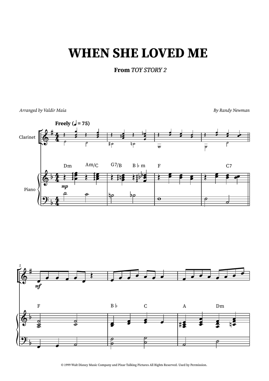 When She Loved Me B-Flat Clarinet scores gallery preview page 1