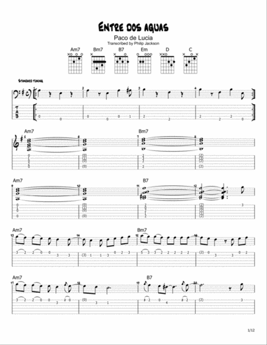 Entre Dos Aguas Guitar Tablature scores gallery preview page 1