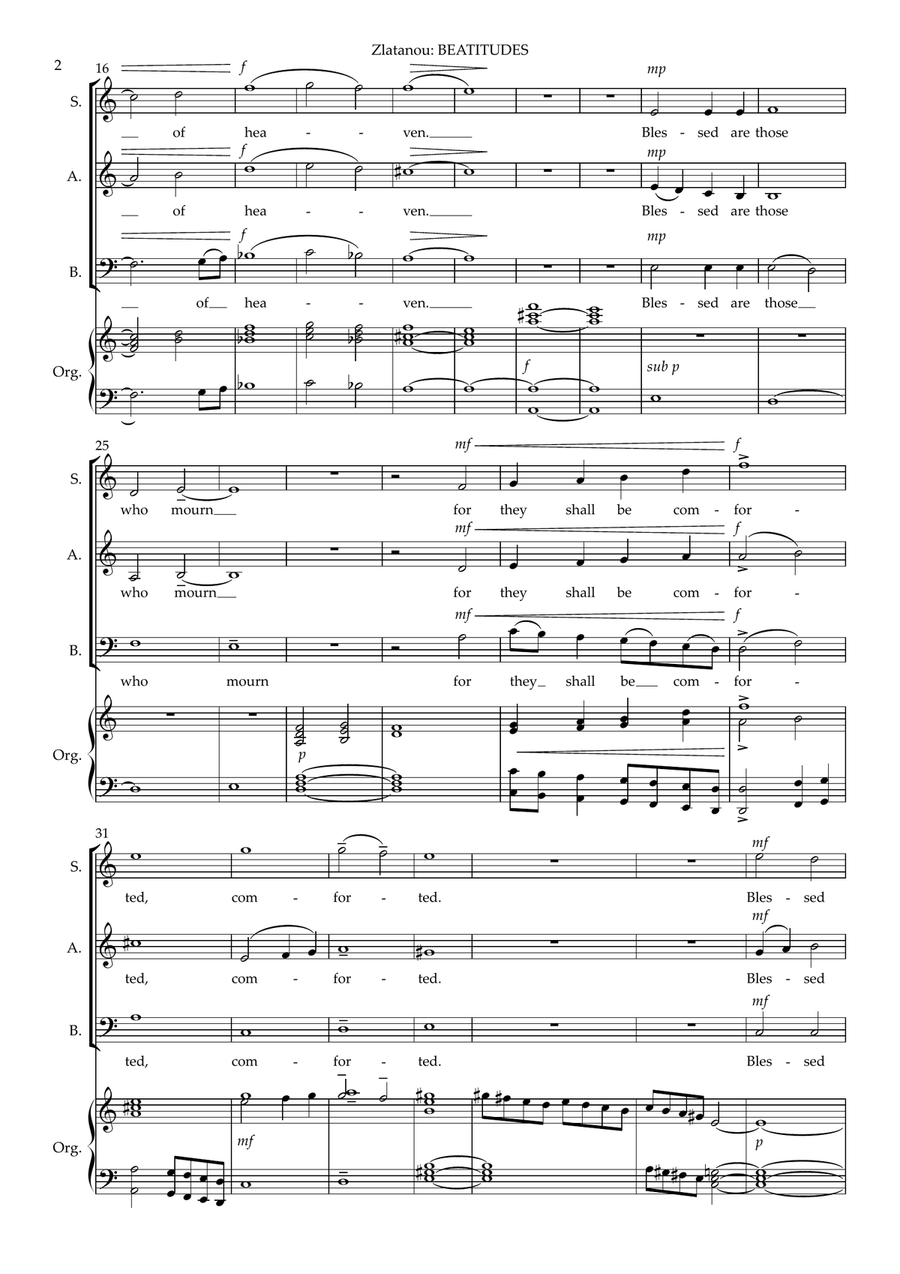BEATITUDES for SAB choir and Organ 3-Part scores gallery preview page 2
