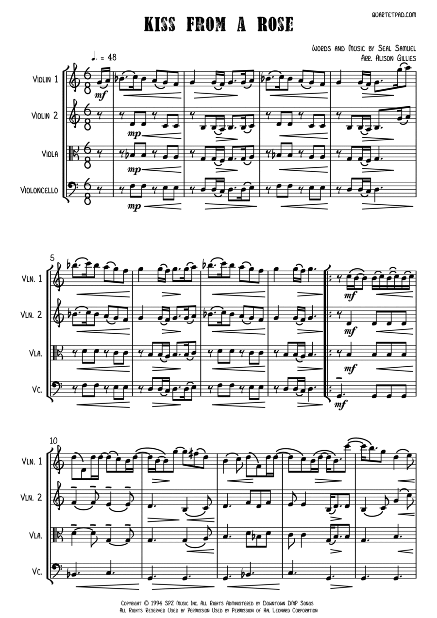 Kiss From A Rose String Quartet scores gallery preview page 1