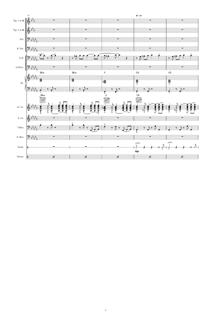 Bossa Bravado; Allegretto in Bb Minor; for 3 cellos & Jazz Ensemble Jazz Ensemble scores gallery preview page 4