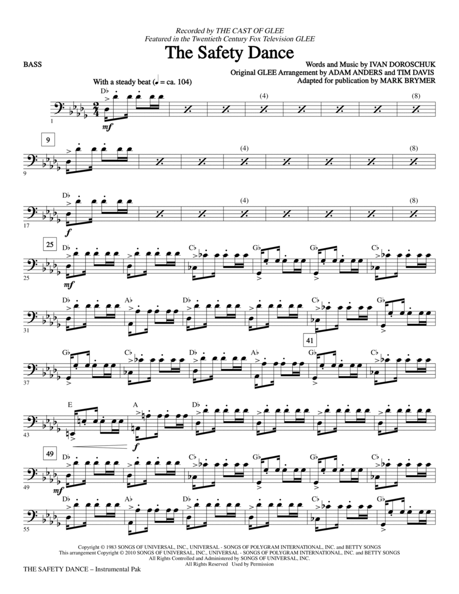 The Safety Dance - Bass The Safety Dance - Bass Choir scores gallery preview page 1