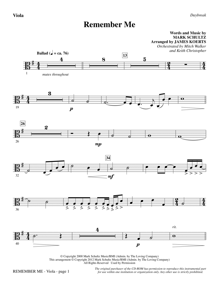 Remember Me - Viola Choir scores gallery preview page 1