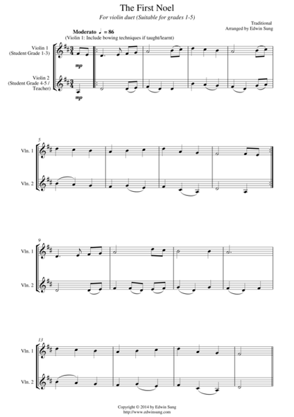 The First Noel (for violin duet, suitable for grades 1-5) image number null