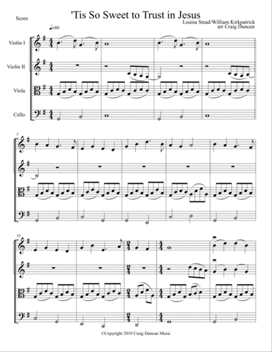 'Tis So Sweet to Trust in Jesus String Quartet scores gallery preview page 2