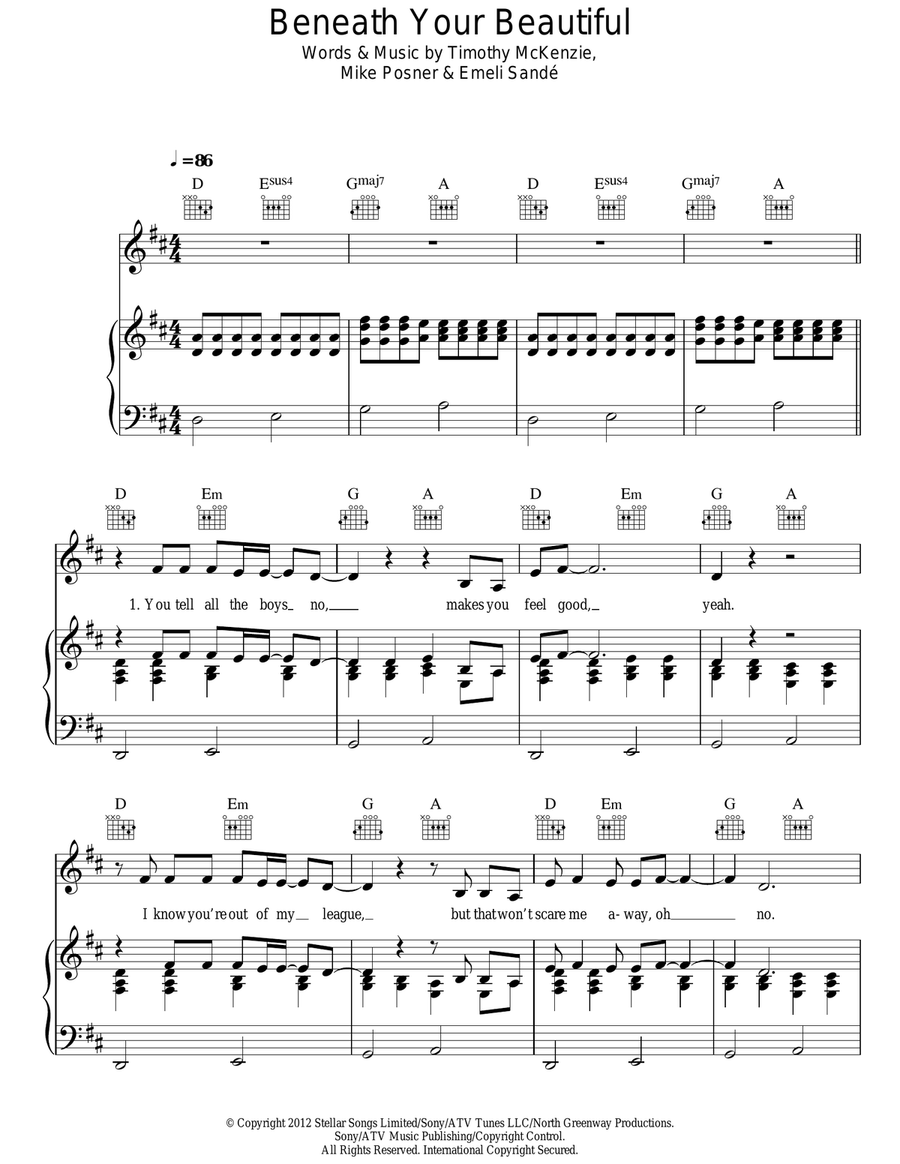 Beneath Your Beautiful Beneath Your Beautiful Acoustic Guitar scores gallery preview page 1