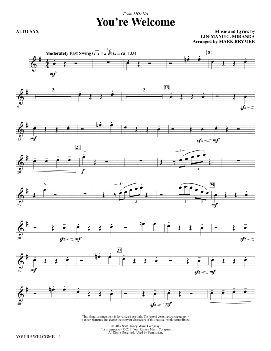 You're Welcome (from Moana) (arr. Mark Brymer) - Alto Sax Choir scores gallery preview page 1